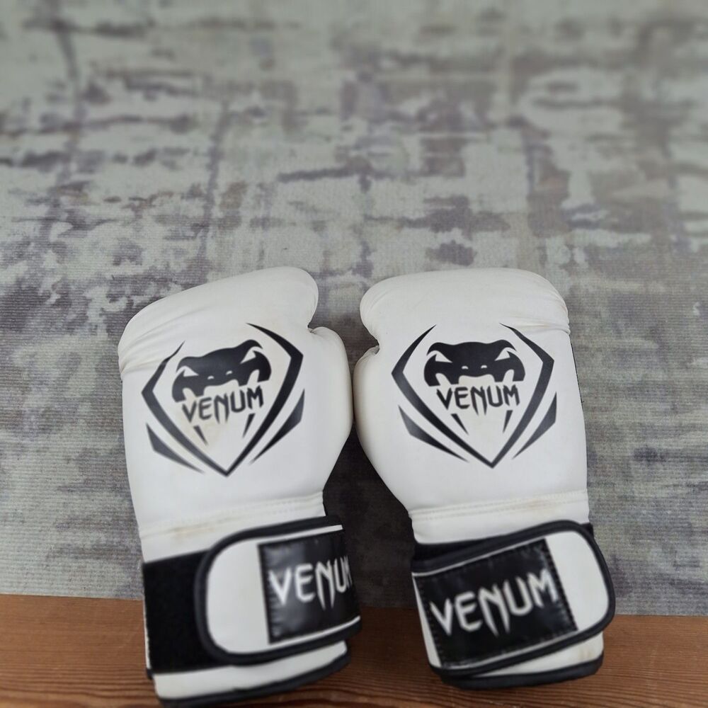 Venum Contender Boxing Gloves 14 oz White Black Hook Loop Sparring MMA